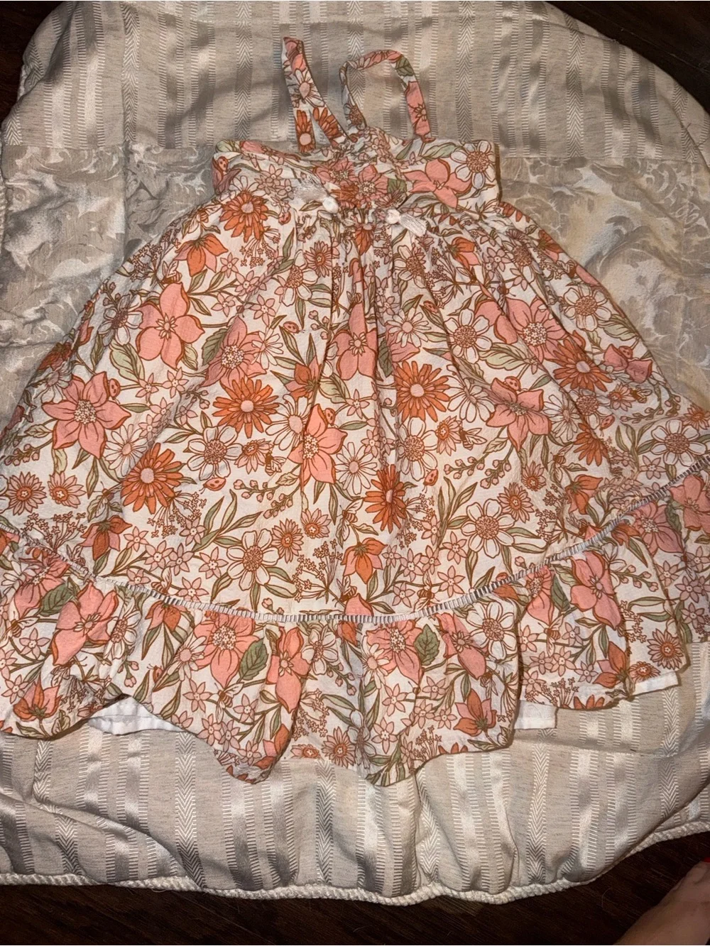 Girls' Floral Sundress - Peach & Cream